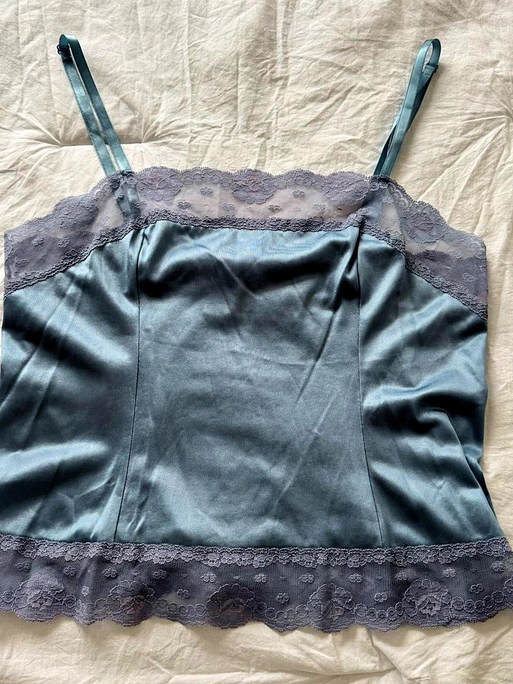 The Vintage Twin Lace Trim Camisole in Blue
